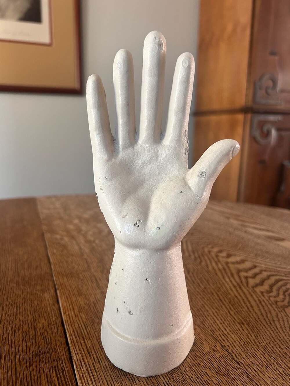 Cast Iron Hand Sculpture White Painted Jewelry Holder